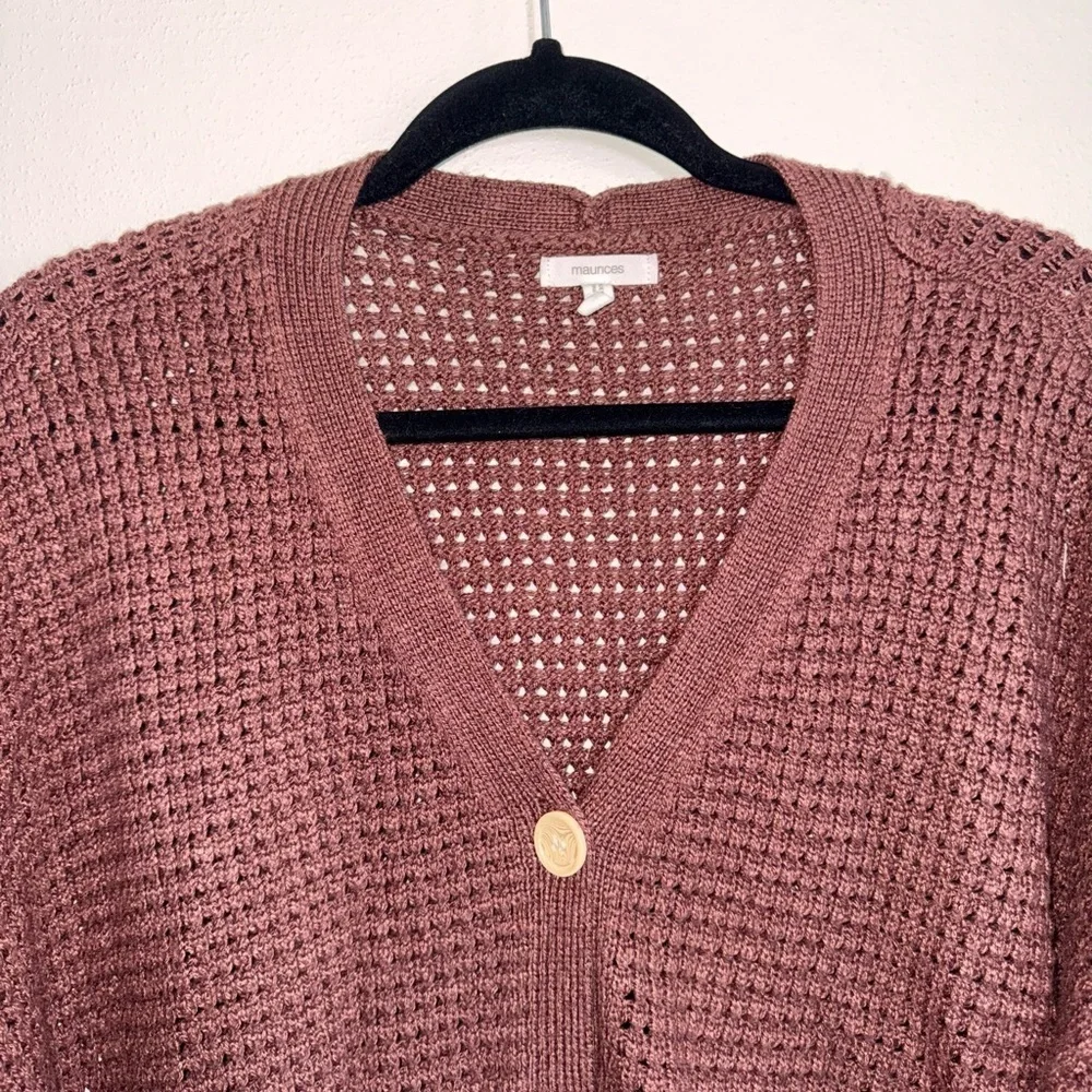 Maurices Mesh Button Front Cardigan Sweater Burgundy Open Knit Xlarge Women’s